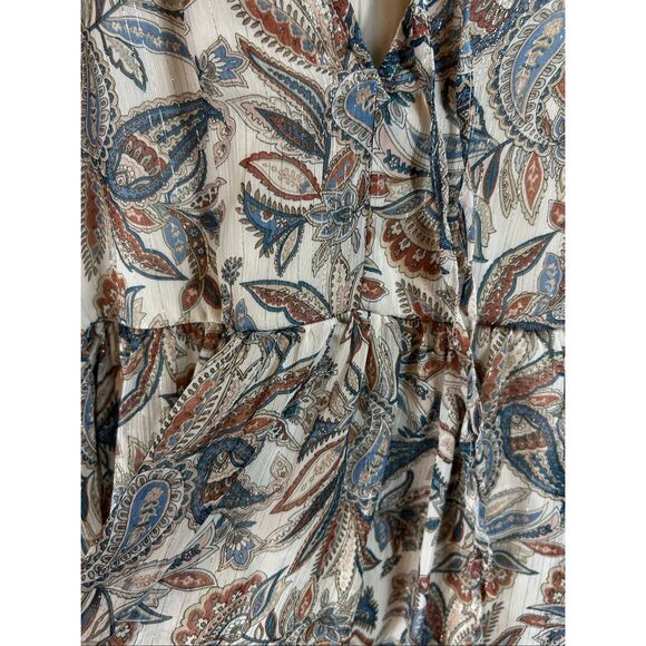 Blu Pepper Boho Peasant Blouse S Sheer Paisley Tiered Long Sleeve Cottagecore - Picture 8 of 14